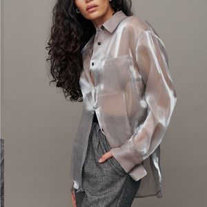reformation will oversized sheer shirt in silver